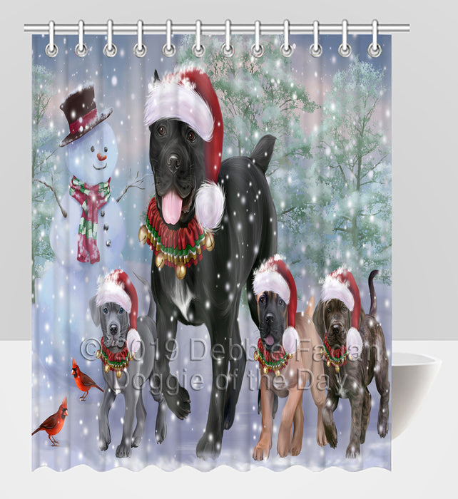 Christmas Running Fammily Cane Corso Dogs Shower Curtain