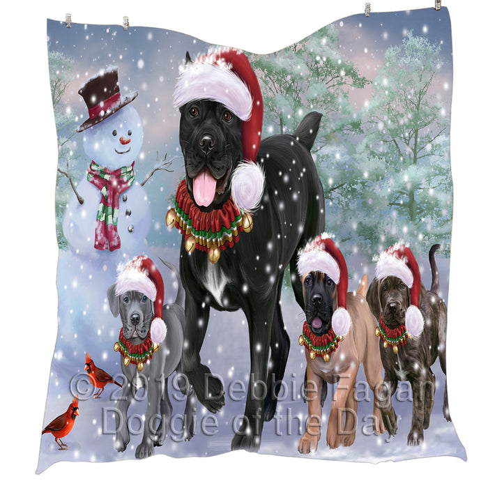 Christmas Running Fammily Cane Corso Dogs Quilt
