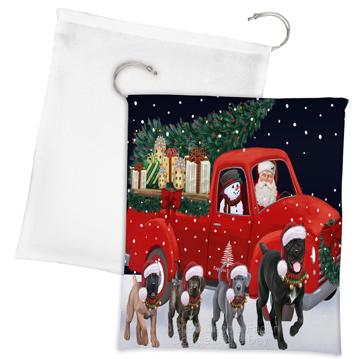 Christmas Express Delivery Red Truck Running Cane Corso Dogs Drawstring Laundry or Gift Bag LGB48887