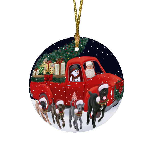 Christmas Express Delivery Red Truck Running Cane Corso Dogs Round Flat Christmas Ornament RFPOR57736