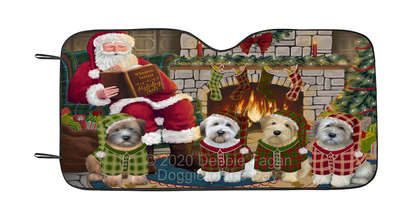 Christmas Cozy Holiday Fire Tails Wheaten Terrier Dogs Car Sun Shade
