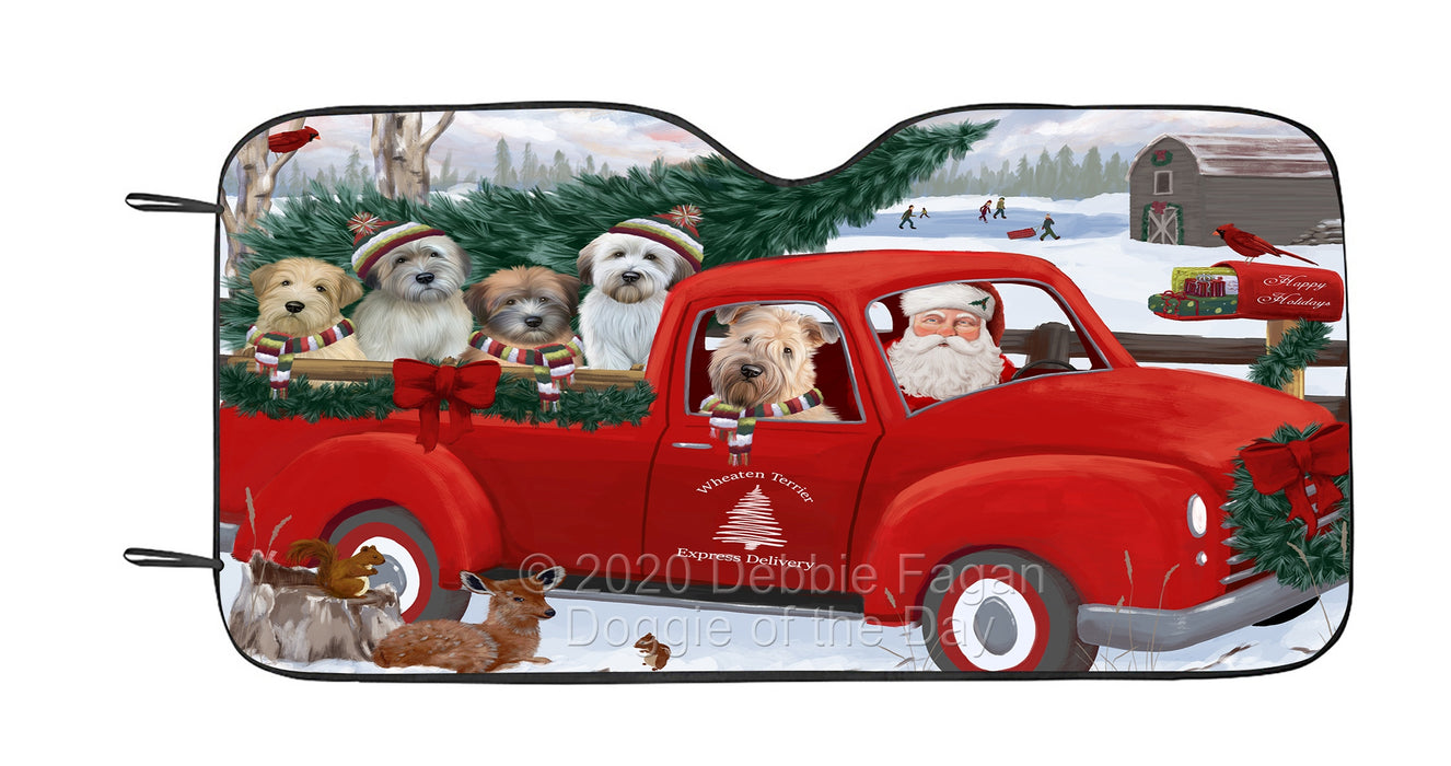 Christmas Santa Express Delivery Red Truck Wheaten Terrier Dogs Car Sun Shade