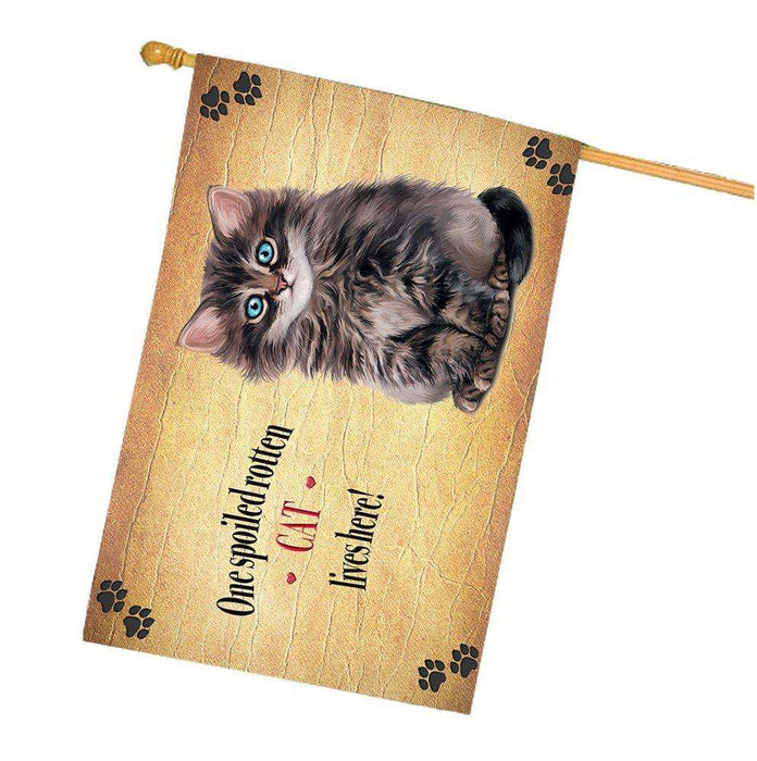 Cat Dark Grey Spoiled Rotten Cat House Flag