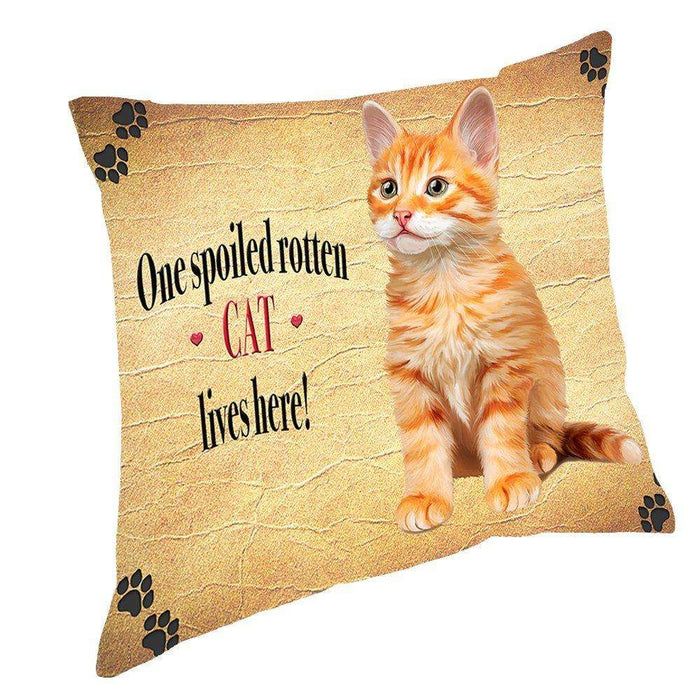 Cat Tabby Orange Spoiled Rotten Cat Throw Pillow