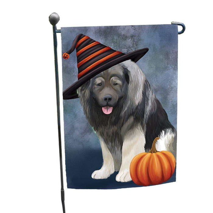 Caucasian Ovcharka Dog Wearing Witch Hat with Pumpkin Garden Flag
