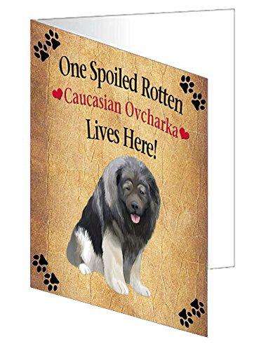Caucasian Ovcharka Spoiled Rotten Dog Handmade Artwork Assorted Pets Greeting Cards and Note Cards with Envelopes for All Occasions and Holiday Seasons