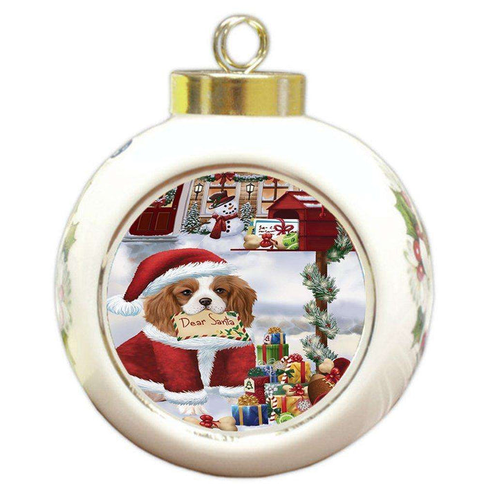 Cavalier King Charles Spaniel Dear Santa Letter Christmas Holiday Mailbox Dog Round Ball Ornament