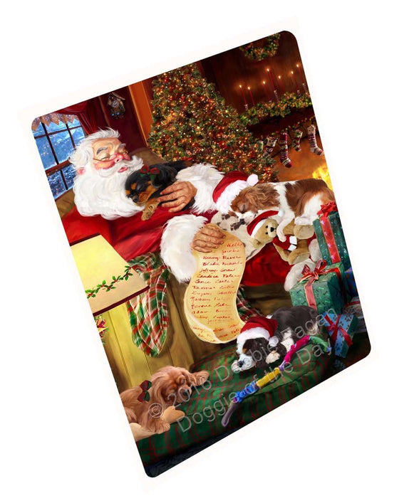 Cavalier King Charles Spaniel Dog and Puppies Sleeping with Santa Tempered Cutting Board