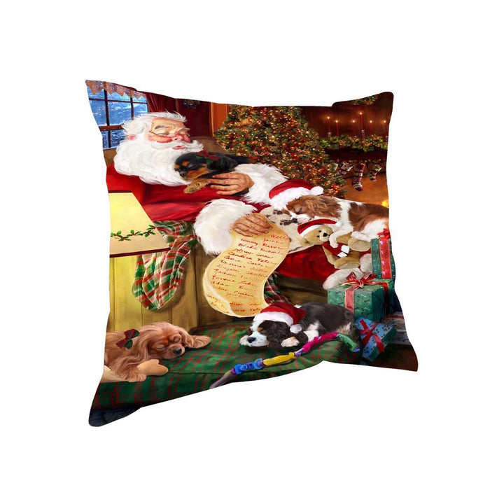 Cavalier King Charles Spaniel Dog and Puppies Sleeping with Santa Throw Pillow