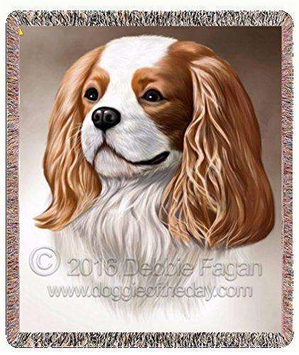 Cavalier King Charles Spaniel Dog Art Portrait Print Woven Throw Blanket 54 X 38