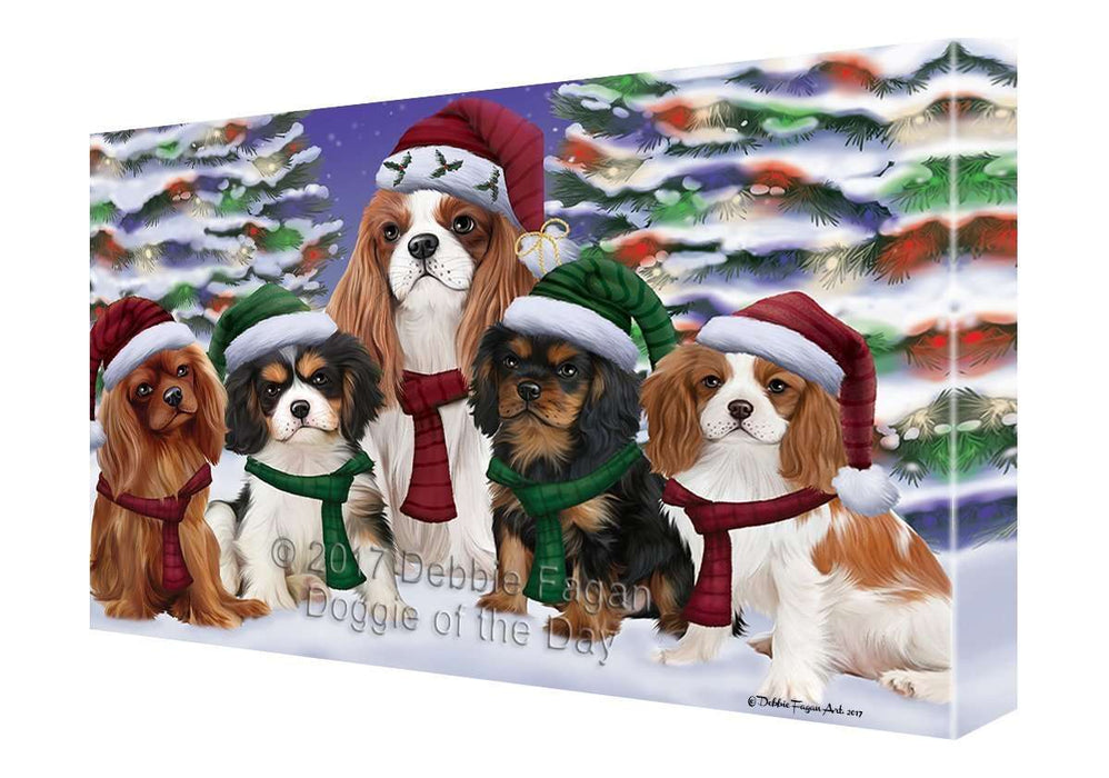 Cavalier King Charles Spaniel Dog Christmas Family Portrait in Holiday Scenic Background Canvas Wall Art