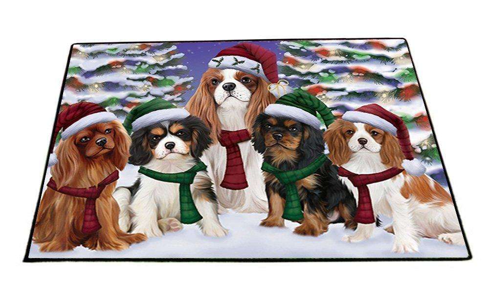 Cavalier King Charles Spaniel Dog Christmas Family Portrait in Holiday Scenic Background Indoor/Outdoor Floormat