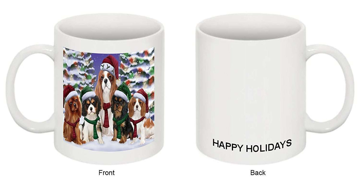 Cavalier King Charles Spaniel Dog Christmas Family Portrait in Holiday Scenic Background Mug