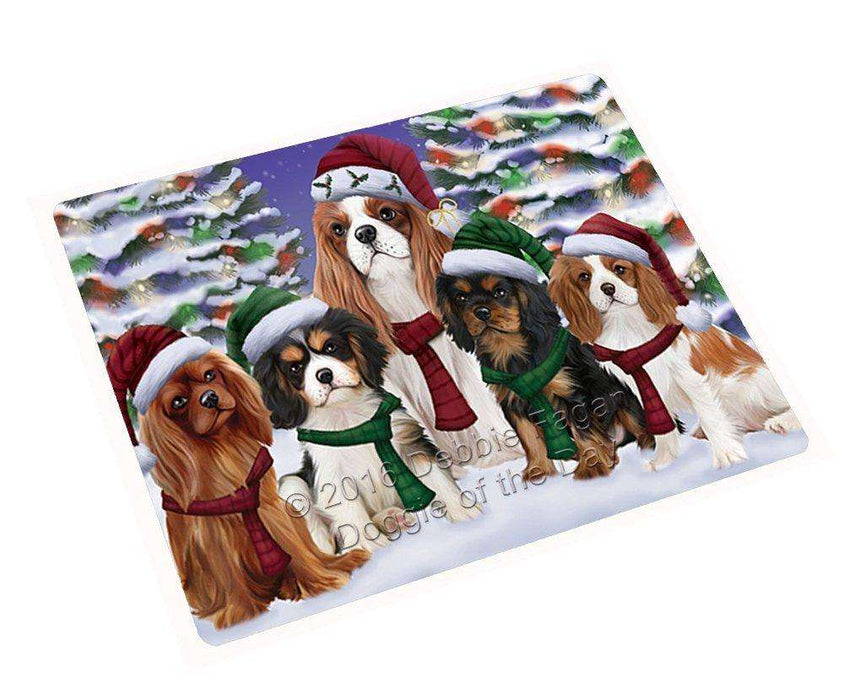 Cavalier King Charles Spaniel Dog Christmas Family Portrait in Holiday Scenic Background Tempered Cutting Board