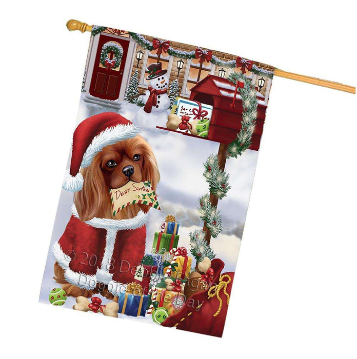 Cavalier King Charles Spaniel Dog Dear Santa Letter Christmas Holiday Mailbox House Flag FLG54083