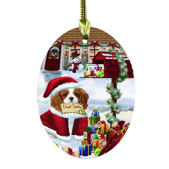 Cavalier King Charles Spaniel Dog Dear Santa Letter Christmas Holiday Mailbox Oval Glass Christmas Ornament OGOR49028