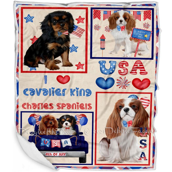 4th of July Independence Day I Love USA Cavalier King Charles Spaniel Dogs Blanket BLNKT143490