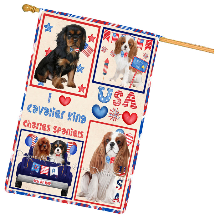 4th of July Independence Day I Love USA Cavalier King Charles Spaniel Dogs House flag FLG66943