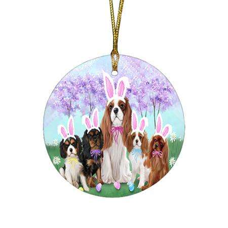 Cavalier King Charles Spaniels Dog Easter Holiday Round Flat Christmas Ornament RFPOR49082