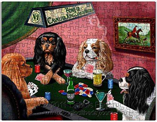 Cavalier King Charles Spaniels Puzzle 300 Pc. with Photo Tin Four Dogs Playing Poker