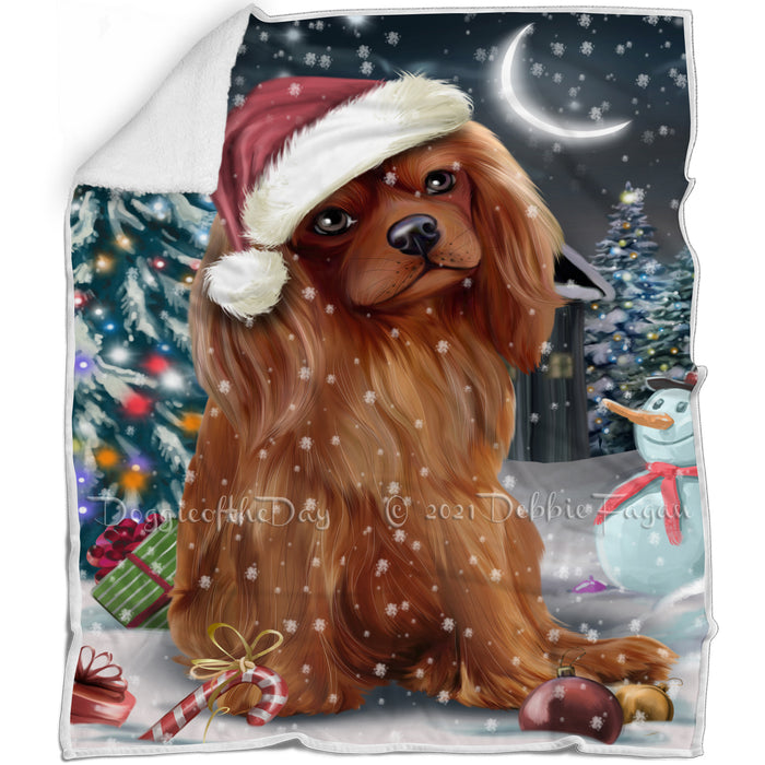 Have a Holly Jolly Christmas Cavalier King Charles Spaniel Dog in Holiday Background Blanket D146