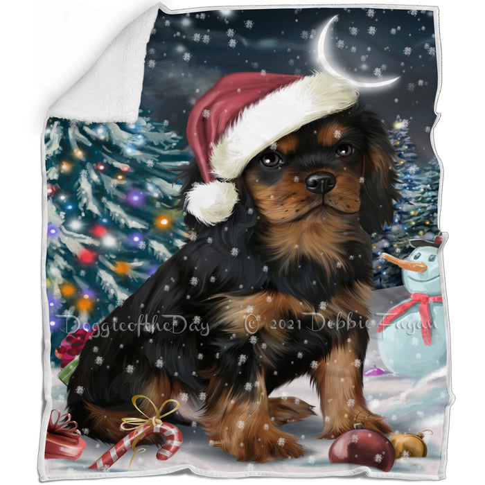 Have a Holly Jolly Christmas Cavalier King Charles Spaniel Dog in Holiday Background Blanket D147