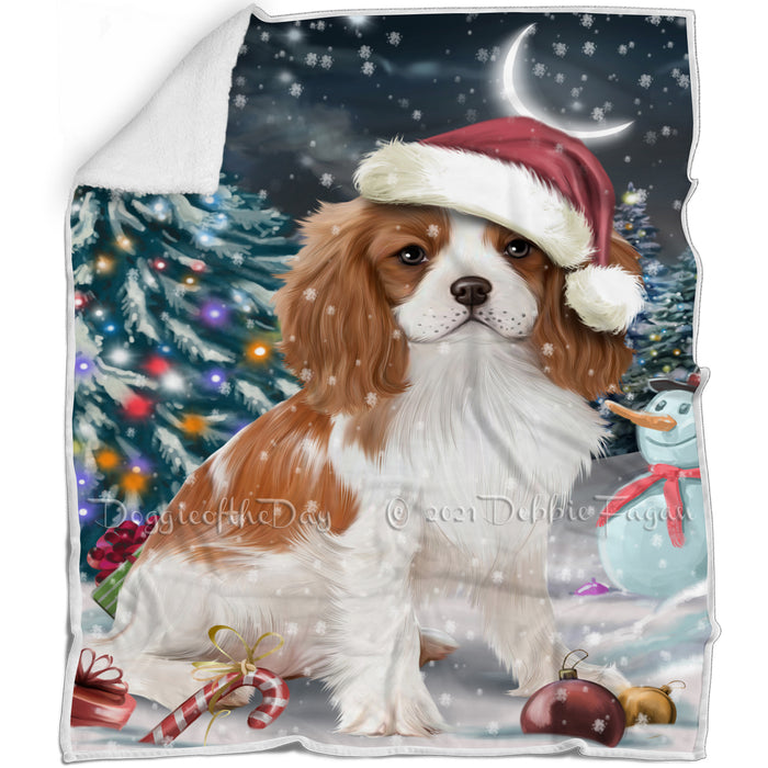 Have a Holly Jolly Christmas Cavalier King Charles Spaniel Dog in Holiday Background Blanket D148