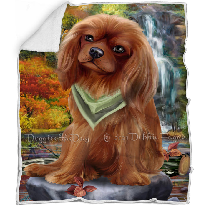 Scenic Waterfall Cavalier King Charles Spaniel Dog Blanket BLNKT63156