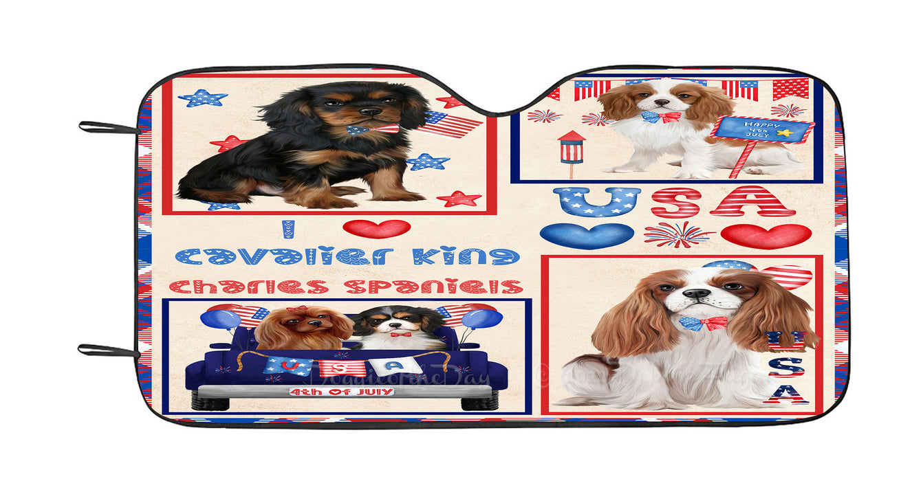 4th of July Independence Day I Love USA Cavalier King Charles Spaniel Dogs Car Sun Shade Cover Curtain