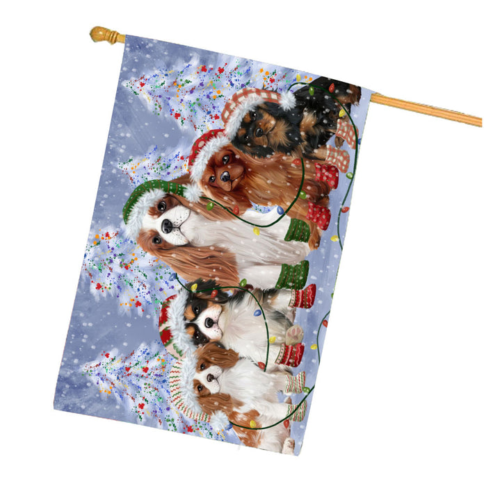 Christmas Lights and Cavalier King Charles Spaniel Dogs House Flag Outdoor Decorative Double Sided Pet Portrait Weather Resistant Premium Quality Animal Printed Home Decorative Flags 100% Polyester