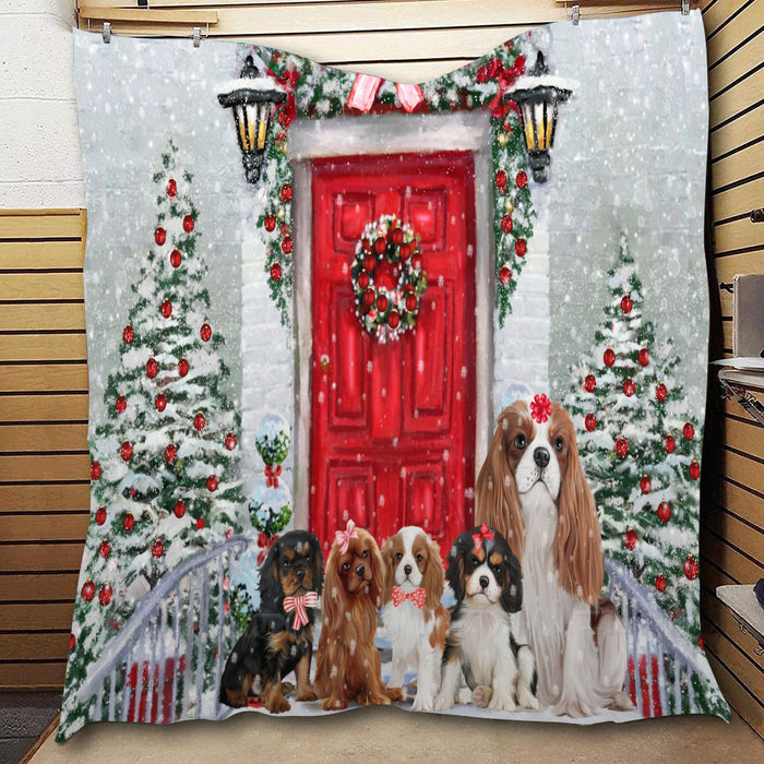 Christmas Holiday Welcome Cavalier King Charles Spaniel Dogs  Quilt Bed Coverlet Bedspread - Pets Comforter Unique One-side Animal Printing - Soft Lightweight Durable Washable Polyester Quilt