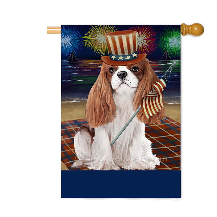 Personalized 4th of July Firework Cavalier King Charles Spaniel Dog Custom House Flag FLG-DOTD-A57905