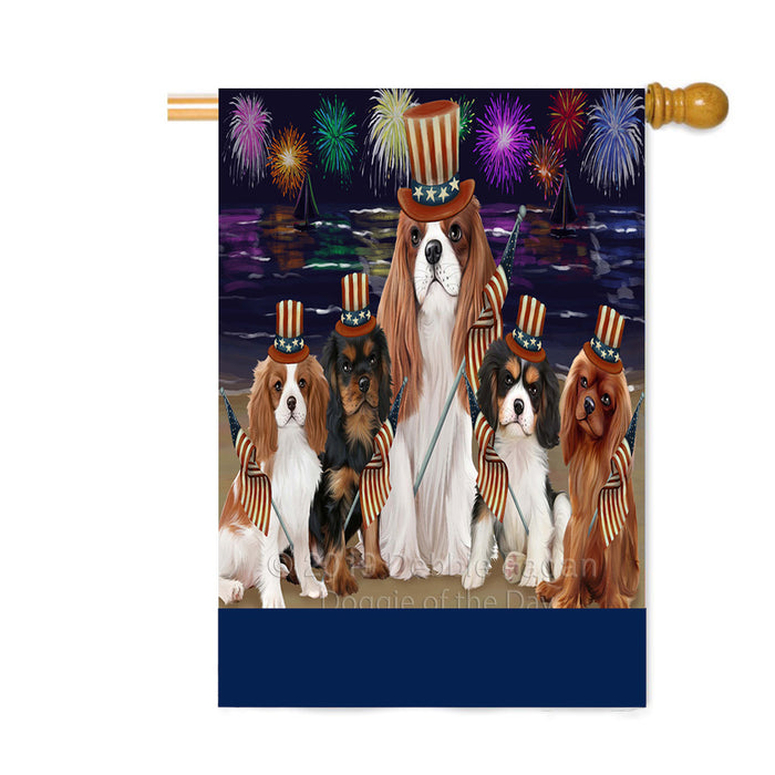 Personalized 4th of July Firework Cavalier King Charles Spaniel Dogs Custom House Flag FLG-DOTD-A57906