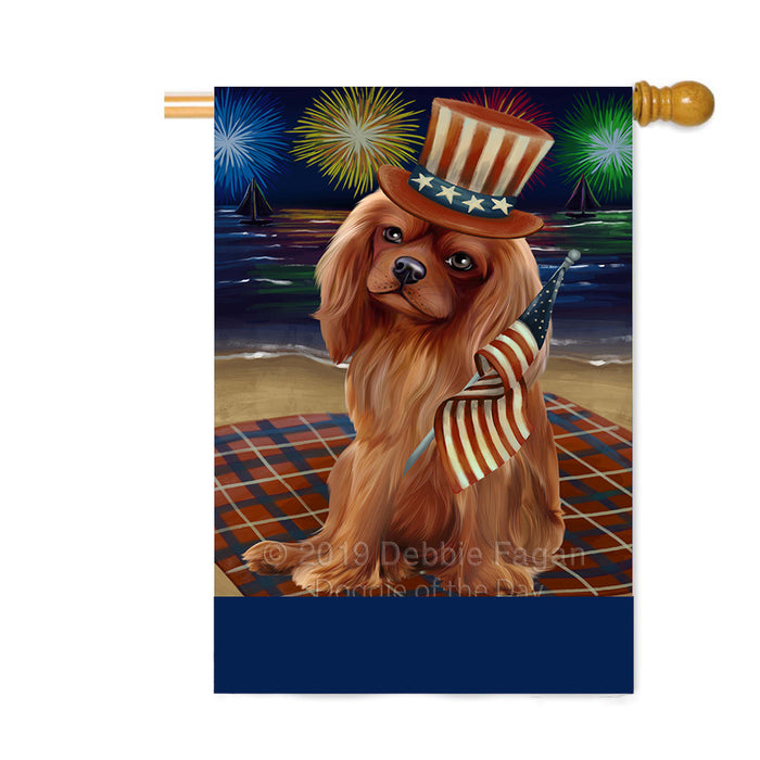 Personalized 4th of July Firework Cavalier King Charles Spaniel Dog Custom House Flag FLG-DOTD-A57909