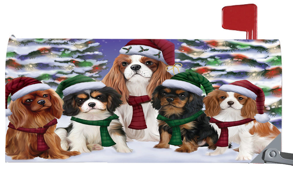 Magnetic Mailbox Cover Cavalier King Charles Spaniels Dog Christmas Family Portrait in Holiday Scenic Background MBC48213