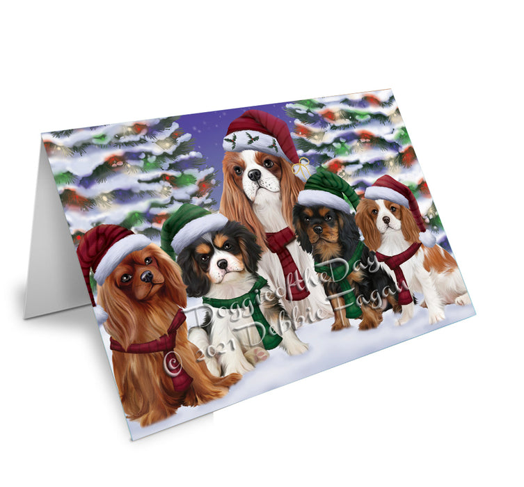 Christmas Family Portrait Cavalier King Charles Spaniel Dog Handmade Artwork Assorted Pets Greeting Cards and Note Cards with Envelopes for All Occasions and Holiday Seasons