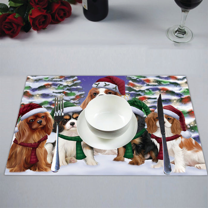 Cavalier King Charles Spaniel Dogs Christmas Family Portrait in Holiday Scenic Background Placemat