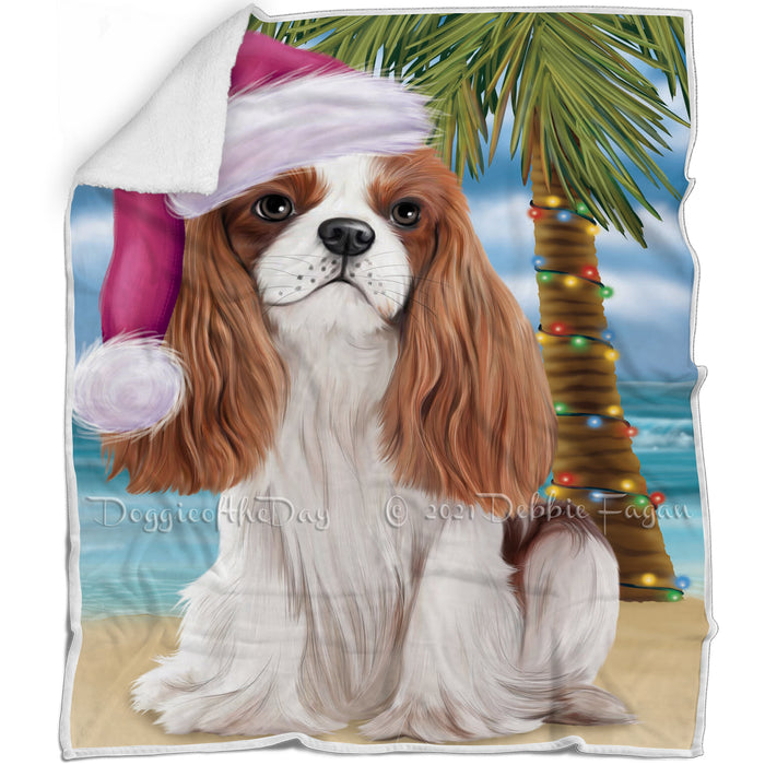 Summertime Happy Holidays Christmas Cavalier King Charles Spaniel Dog on Tropical Island Beach Blanket