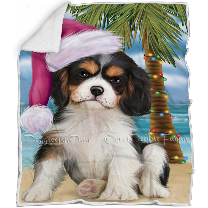 Summertime Happy Holidays Christmas Cavalier King Charles Spaniel Dog on Tropical Island Beach Blanket