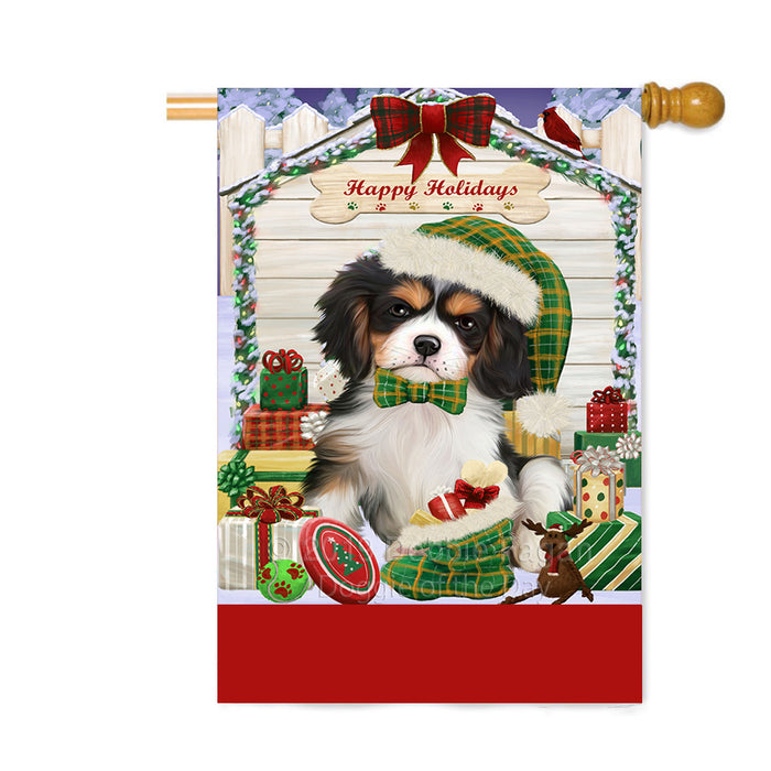 Personalized Happy Holidays Christmas Cavalier King Charles Spaniel Dog House with Presents Custom House Flag FLG-DOTD-A59355