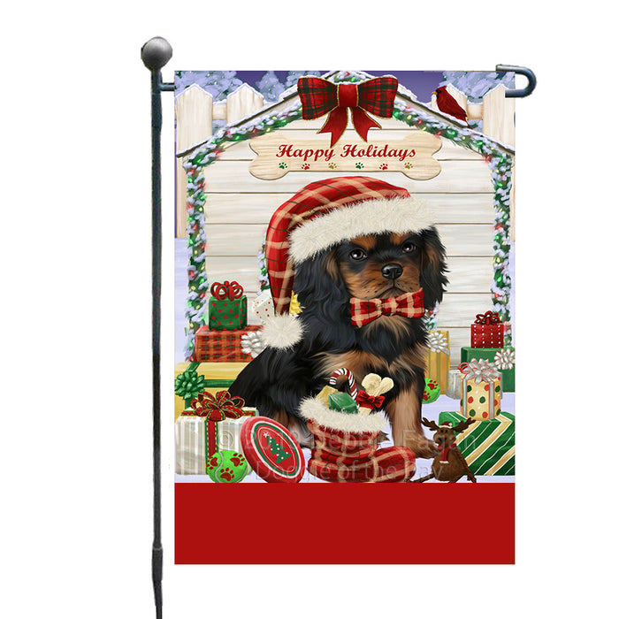 Personalized Happy Holidays Christmas Cavalier King Charles Spaniel Dog House with Presents Custom Garden Flags GFLG-DOTD-A59301