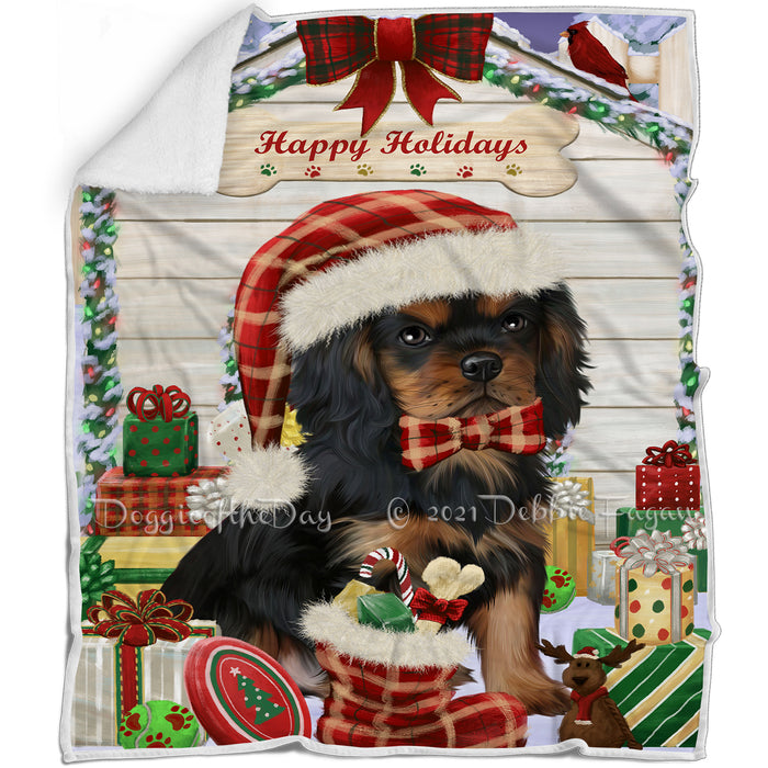 Happy Holidays Christmas Cavalier King Charles Spaniel Dog House with Presents Blanket BLNKT78690