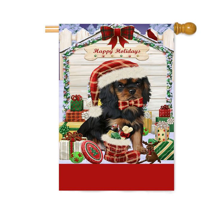 Personalized Happy Holidays Christmas Cavalier King Charles Spaniel Dog House with Presents Custom House Flag FLG-DOTD-A59357