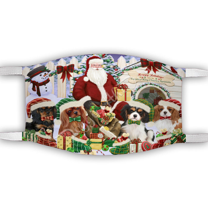 Happy Holidays Christmas Cavalier King Charles Spaniel Dogs House Gathering Face Mask FM48235