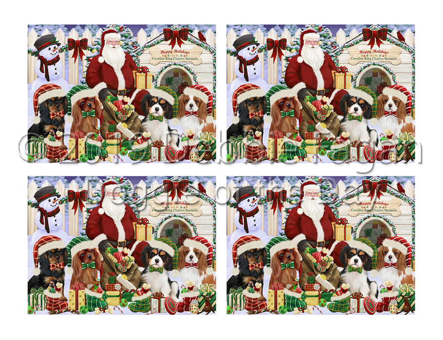 Happy Holidays Christmas Cavalier King Charles Spaniel Dogs House Gathering Placemat