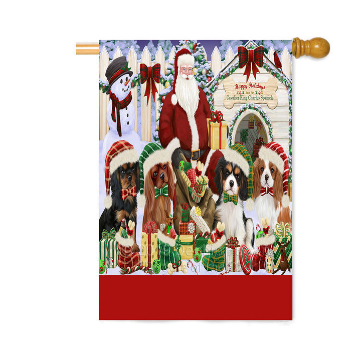 Personalized Happy Holidays Christmas Cavalier King Charles Spaniel Dogs House Gathering Custom House Flag FLG-DOTD-A58570