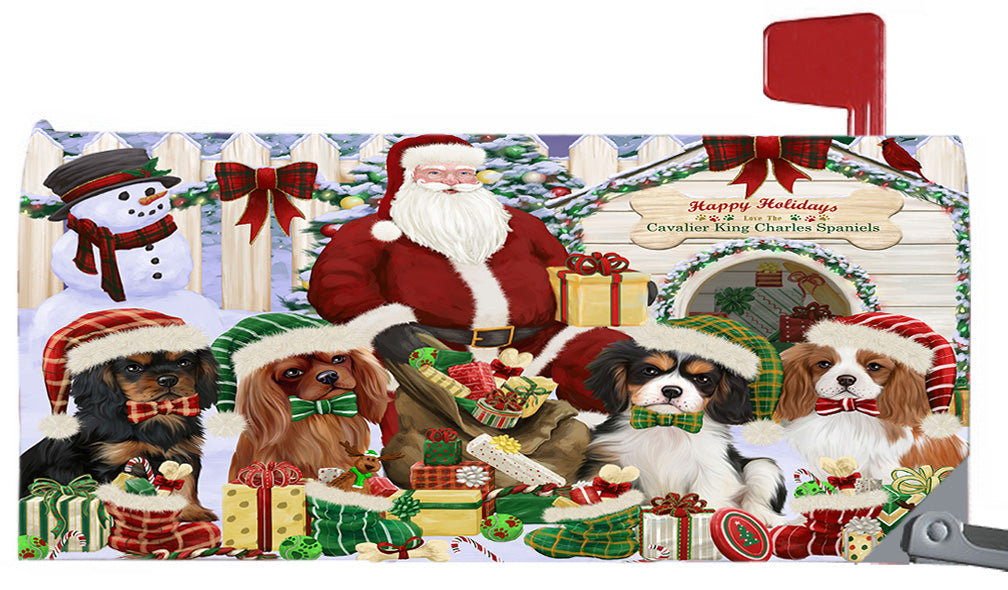 Happy Holidays Christmas Cavalier King Charles Spaniel Dogs House Gathering 6.5 x 19 Inches Magnetic Mailbox Cover Post Box Cover Wraps Garden Yard Décor MBC48803