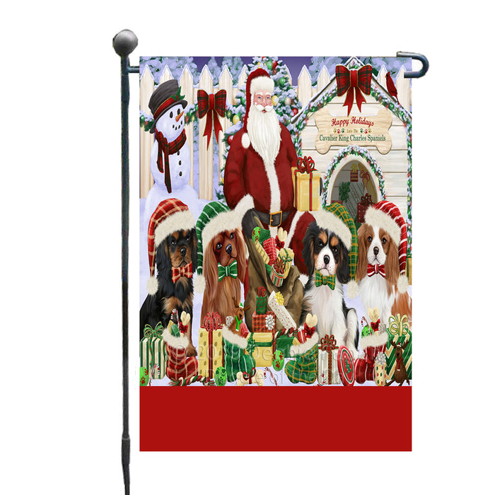 Personalized Happy Holidays Christmas Cavalier King Charles Spaniel Dogs House Gathering Custom Garden Flags GFLG-DOTD-A58514