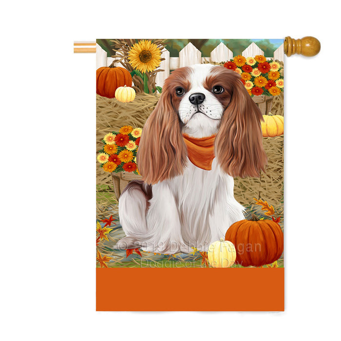 Personalized Fall Autumn Greeting Cavalier King Charles Spaniel Dog with Pumpkins Custom House Flag FLG-DOTD-A61918