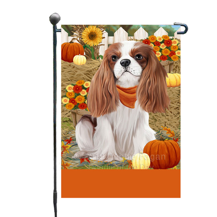 Personalized Fall Autumn Greeting Cavalier King Charles Spaniel Dog with Pumpkins Custom Garden Flags GFLG-DOTD-A61862